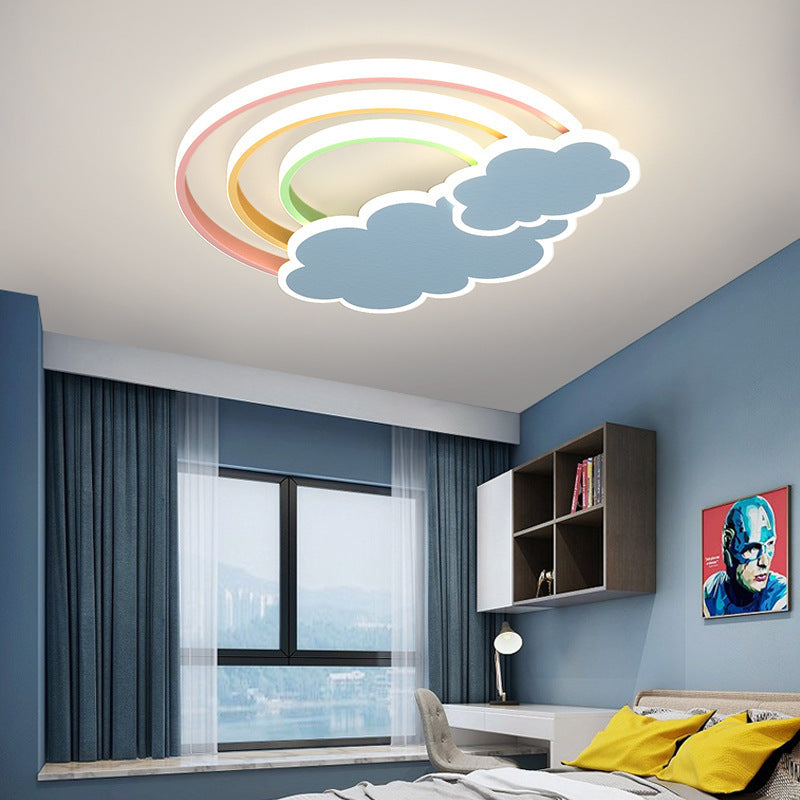 Contemporary Creative Kids Cloud Rainbow Aluminum Acrylic LED Flush Mount Ceiling Light For Bedroom