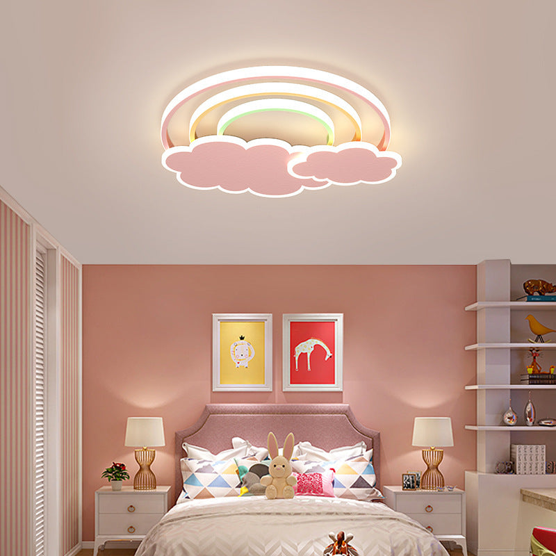 Contemporary Creative Kids Cloud Rainbow Aluminum Acrylic LED Flush Mount Ceiling Light For Bedroom