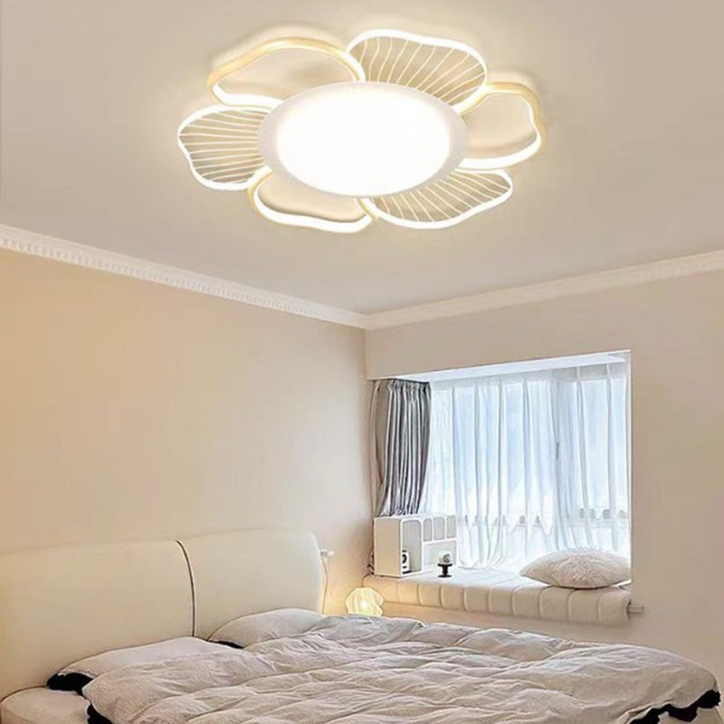 Modern Minimalist Round Flower Iron Plastic LED Flush Mount Ceiling Light For Bedroom