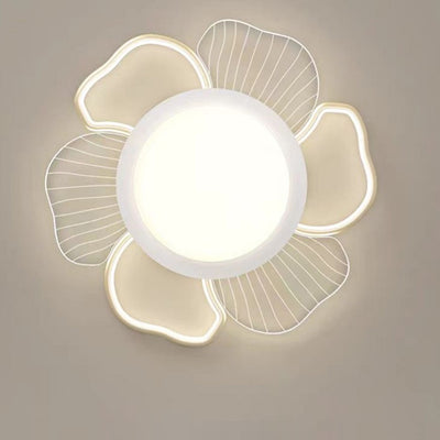 Modern Minimalist Round Flower Iron Plastic LED Flush Mount Ceiling Light For Bedroom