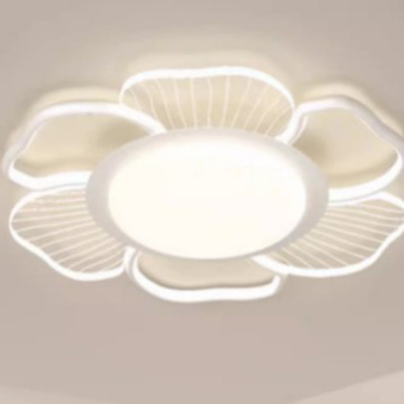 Modern Minimalist Round Flower Iron Plastic LED Flush Mount Ceiling Light For Bedroom