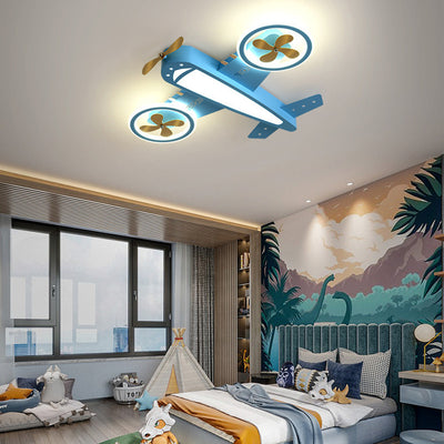 Contemporary Creative Kids Airplane Iron Acrylic LED Flush Mount Ceiling Light For Bedroom