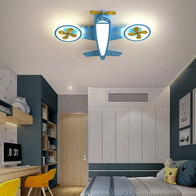 Contemporary Creative Kids Airplane Iron Acrylic LED Flush Mount Ceiling Light For Bedroom