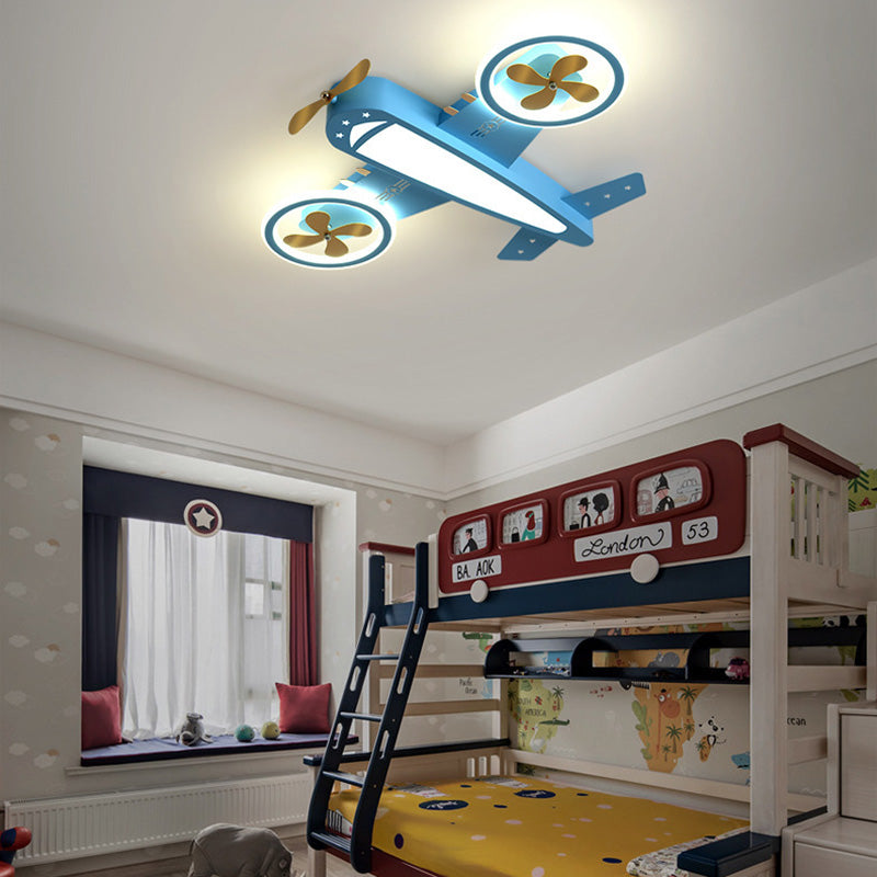 Contemporary Creative Kids Airplane Iron Acrylic LED Flush Mount Ceiling Light For Bedroom