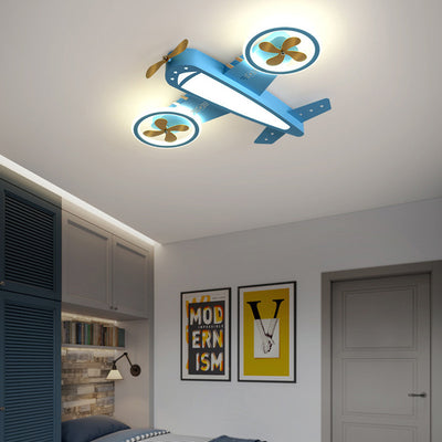 Contemporary Creative Kids Airplane Iron Acrylic LED Flush Mount Ceiling Light For Bedroom