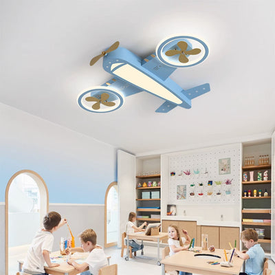 Contemporary Creative Kids Airplane Iron Acrylic LED Flush Mount Ceiling Light For Bedroom