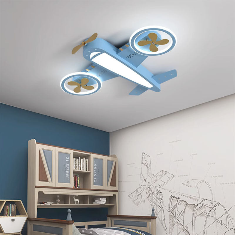 Contemporary Creative Kids Airplane Iron Acrylic LED Flush Mount Ceiling Light For Bedroom