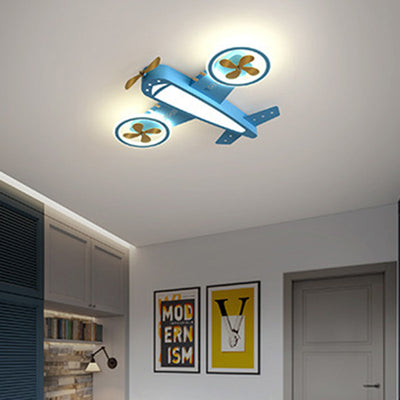 Contemporary Creative Kids Airplane Iron Acrylic LED Flush Mount Ceiling Light For Bedroom