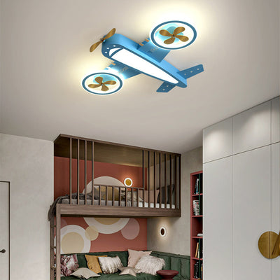 Contemporary Creative Kids Airplane Iron Acrylic LED Flush Mount Ceiling Light For Bedroom