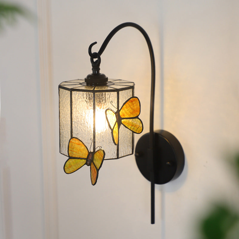 Contemporary Retro Cone Column Butterfly Hardware Glass 1-Light Wall Sconce Lamp For Living Room