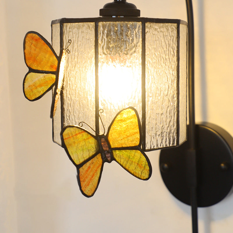 Contemporary Retro Cone Column Butterfly Hardware Glass 1-Light Wall Sconce Lamp For Living Room