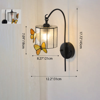 Contemporary Retro Cone Column Butterfly Hardware Glass 1-Light Wall Sconce Lamp For Living Room