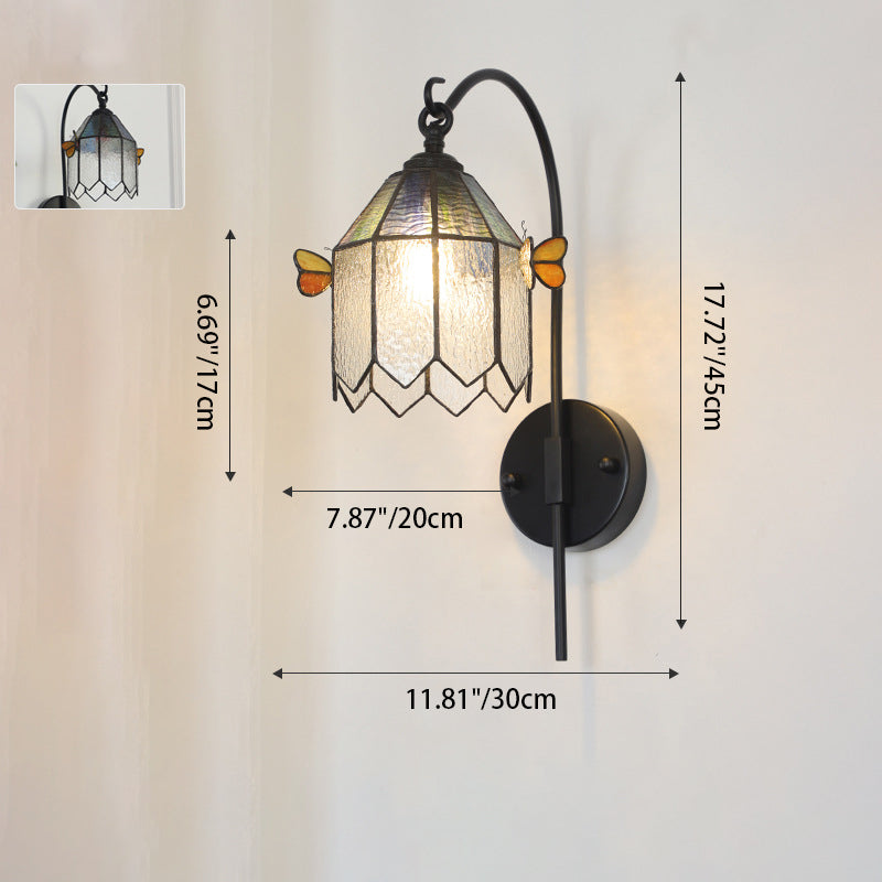 Contemporary Retro Cone Column Butterfly Hardware Glass 1-Light Wall Sconce Lamp For Living Room