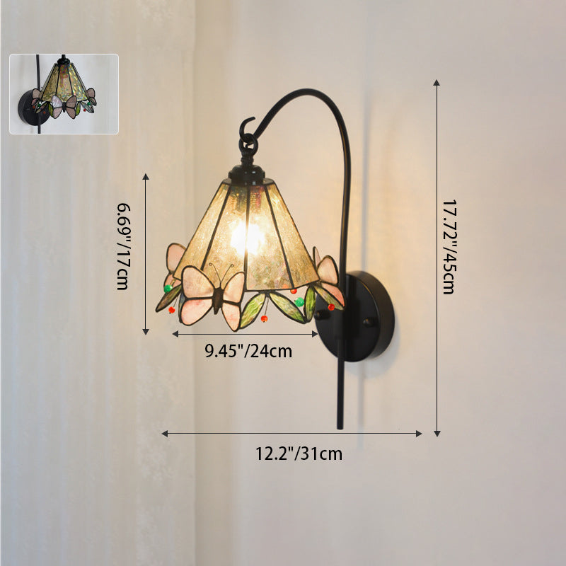 Contemporary Retro Cone Column Butterfly Hardware Glass 1-Light Wall Sconce Lamp For Living Room