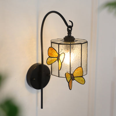 Contemporary Retro Cone Column Butterfly Hardware Glass 1-Light Wall Sconce Lamp For Living Room