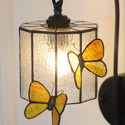 Contemporary Retro Cone Column Butterfly Hardware Glass 1-Light Wall Sconce Lamp For Living Room