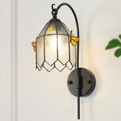 Contemporary Retro Cone Column Butterfly Hardware Glass 1-Light Wall Sconce Lamp For Living Room