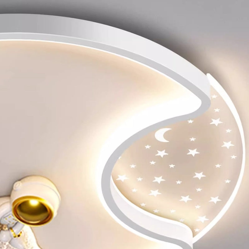 Modern Minimalist Round Moon Astronaut Iron Acrylic LED Flush Mount Ceiling Light For Bedroom