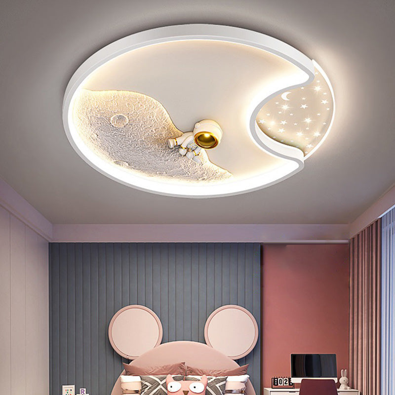 Modern Minimalist Round Moon Astronaut Iron Acrylic LED Flush Mount Ceiling Light For Bedroom