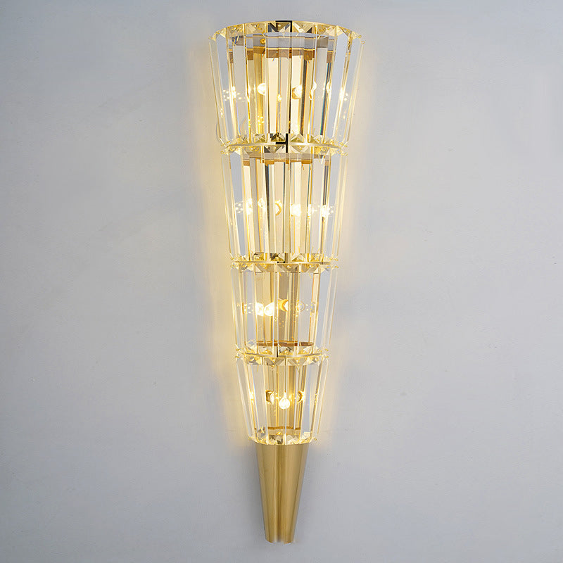 Modern Luxury Cone Triangle Stainless Steel Crystal 3/5/7 Light Wall Sconce Lamp For Living Room