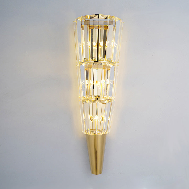 Modern Luxury Cone Triangle Stainless Steel Crystal 3/5/7 Light Wall Sconce Lamp For Living Room