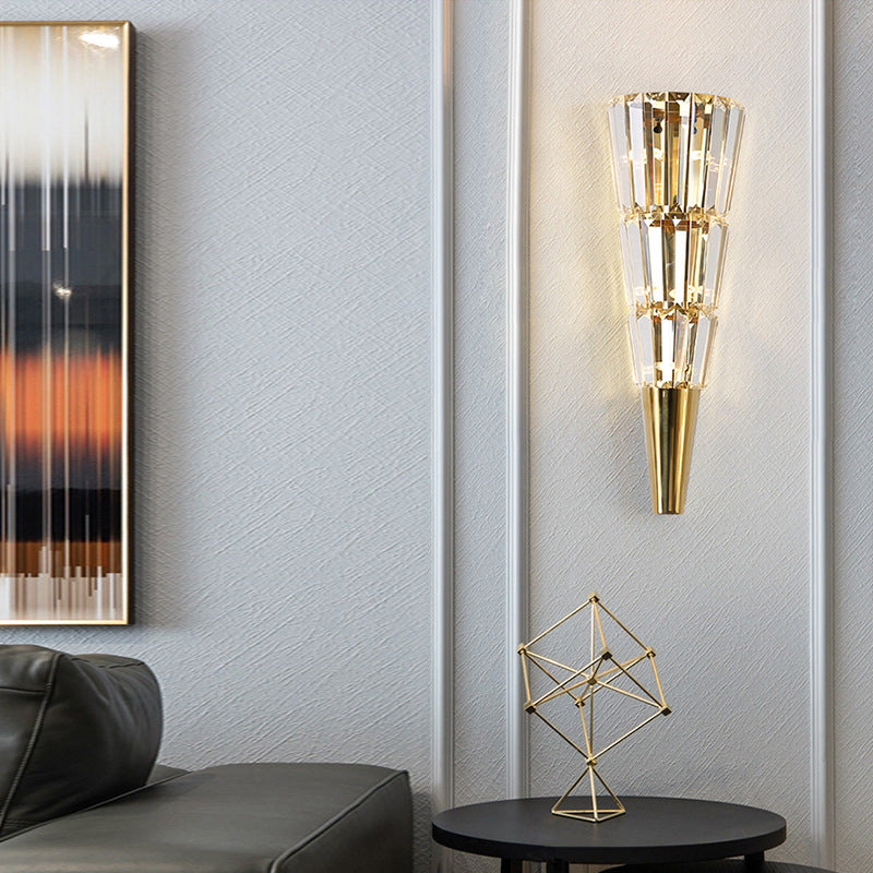 Modern Luxury Cone Triangle Stainless Steel Crystal 3/5/7 Light Wall Sconce Lamp For Living Room