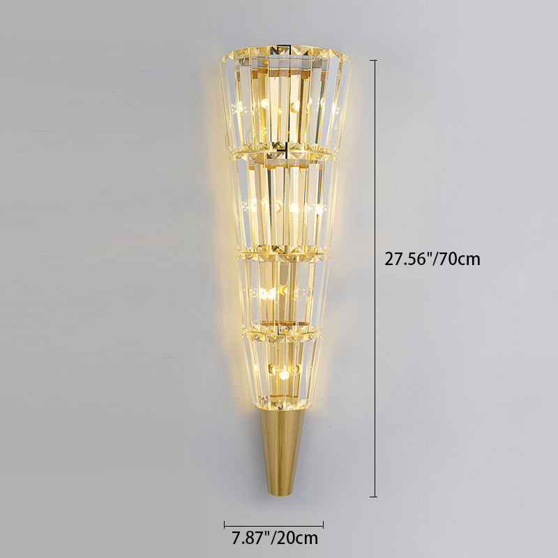 Modern Luxury Cone Triangle Stainless Steel Crystal 3/5/7 Light Wall Sconce Lamp For Living Room