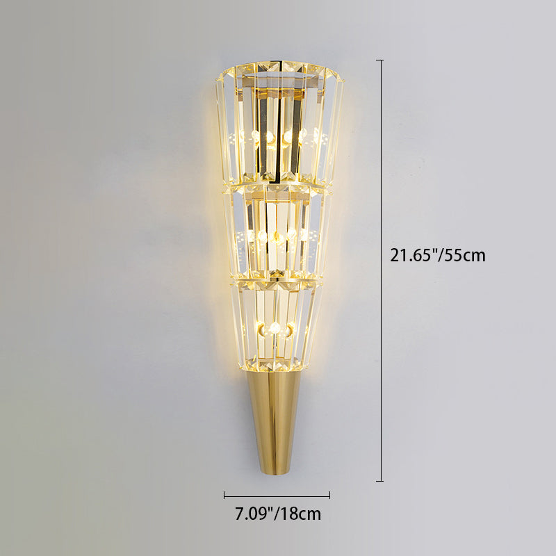 Modern Luxury Cone Triangle Stainless Steel Crystal 3/5/7 Light Wall Sconce Lamp For Living Room