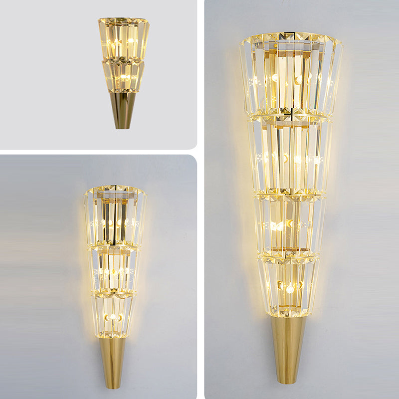 Modern Luxury Cone Triangle Stainless Steel Crystal 3/5/7 Light Wall Sconce Lamp For Living Room