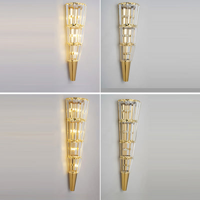 Modern Luxury Cone Triangle Stainless Steel Crystal 3/5/7 Light Wall Sconce Lamp For Living Room