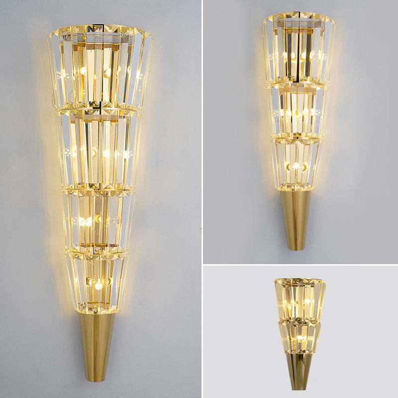 Modern Luxury Cone Triangle Stainless Steel Crystal 3/5/7 Light Wall Sconce Lamp For Living Room