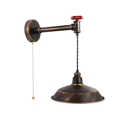 Contemporary Industrial Water Pipe Round Plate Iron 1-Light Wall Sconce Lamp For Living Room