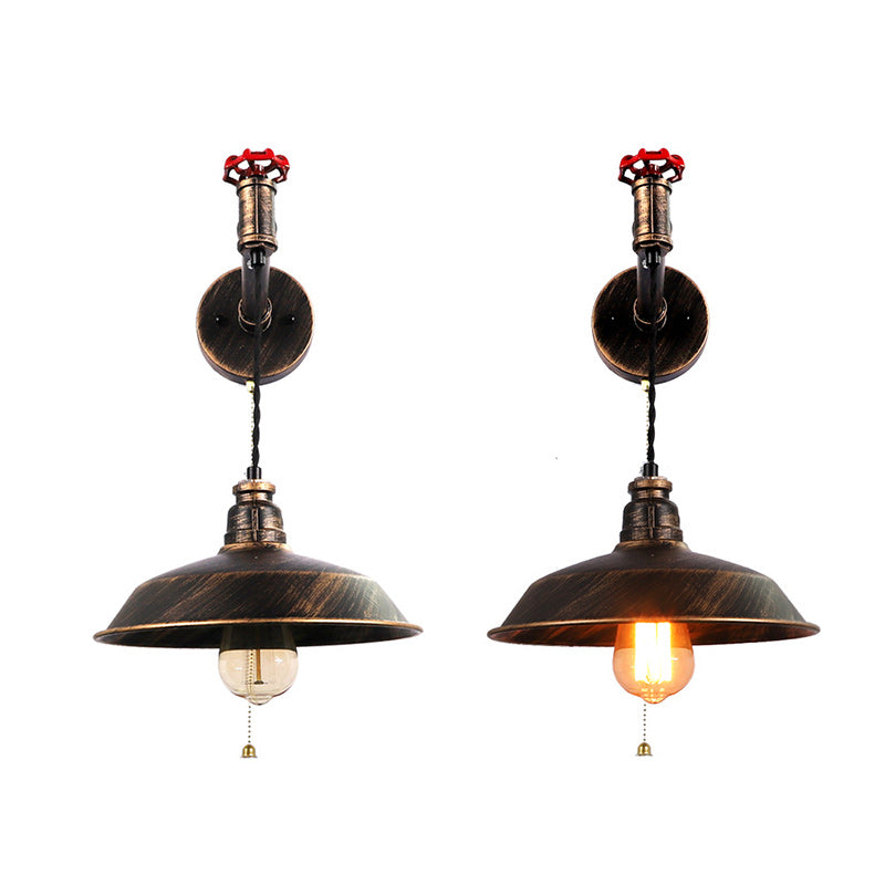 Contemporary Industrial Water Pipe Round Plate Iron 1-Light Wall Sconce Lamp For Living Room