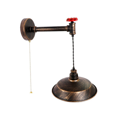 Contemporary Industrial Water Pipe Round Plate Iron 1-Light Wall Sconce Lamp For Living Room