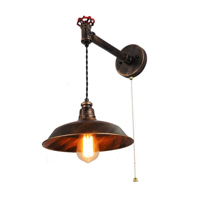 Contemporary Industrial Water Pipe Round Plate Iron 1-Light Wall Sconce Lamp For Living Room