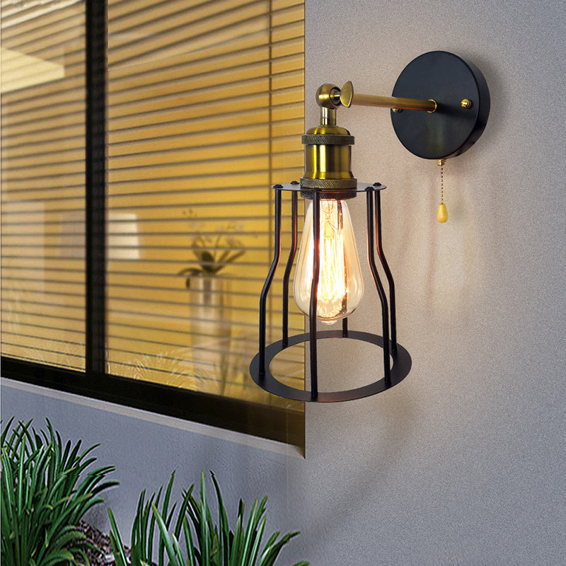 Moderne Einfachheit Runde Käfig Eisen 1-Licht Wandleuchte Lampe für Wohnzimmer 