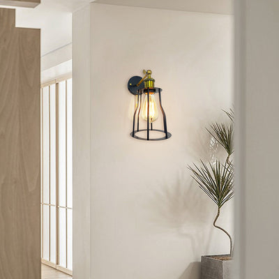 Moderne Einfachheit Runde Käfig Eisen 1-Licht Wandleuchte Lampe für Wohnzimmer 