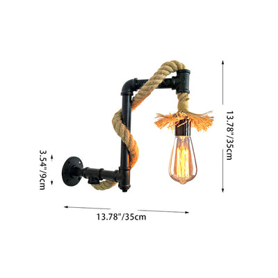 Contemporary Industrial Long Pipe Hemp Rope Iron 1-Light Wall Sconce Lamp For Living Room