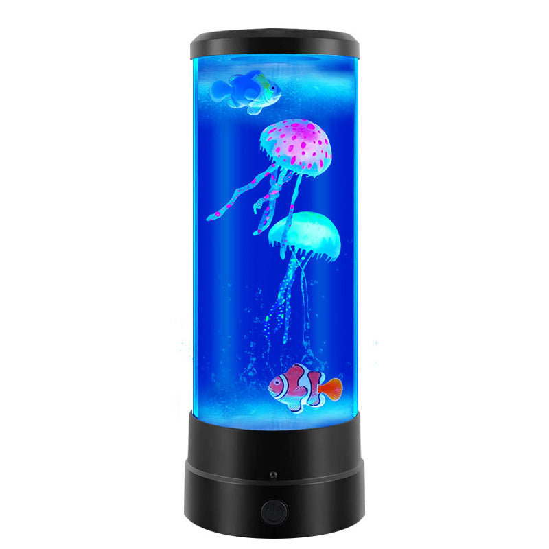 Modern Art Deco Cylindrical Jellyfish Fish Plastic Acrylic LED Table Lamp For Bedroom