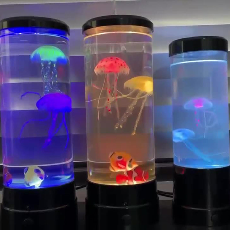 Modern Art Deco Cylindrical Jellyfish Fish Plastic Acrylic LED Table Lamp For Bedroom