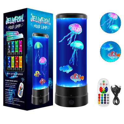 Modern Art Deco Cylindrical Jellyfish Fish Plastic Acrylic LED Table Lamp For Bedroom