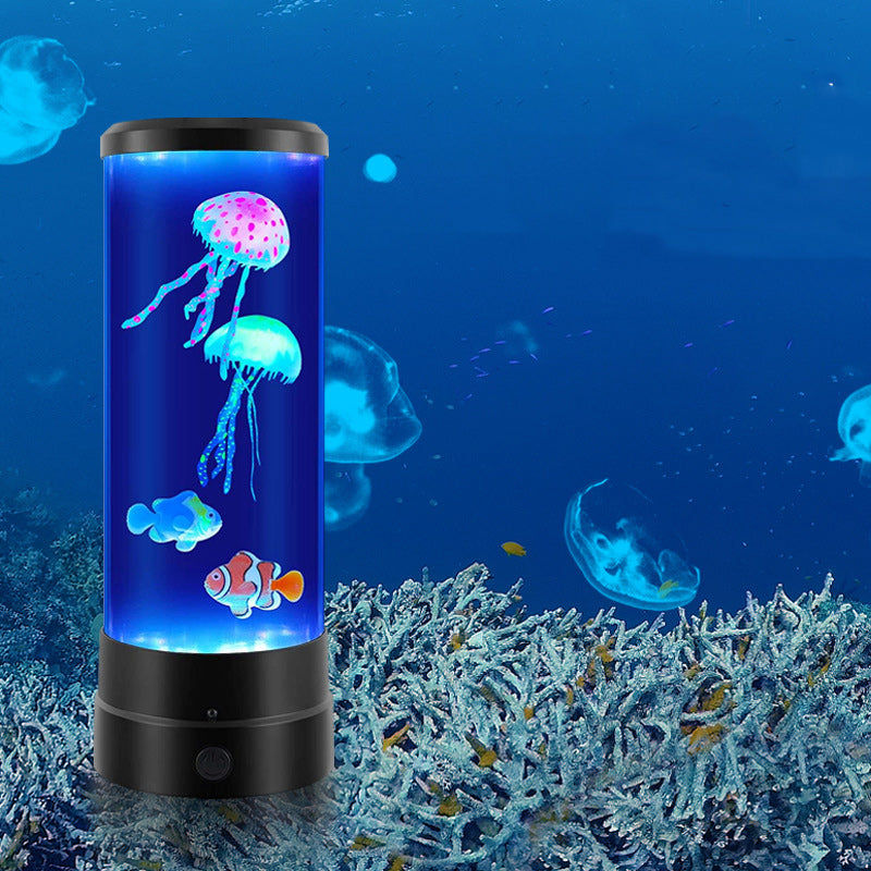 Modern Art Deco Cylindrical Jellyfish Fish Plastic Acrylic LED Table Lamp For Bedroom