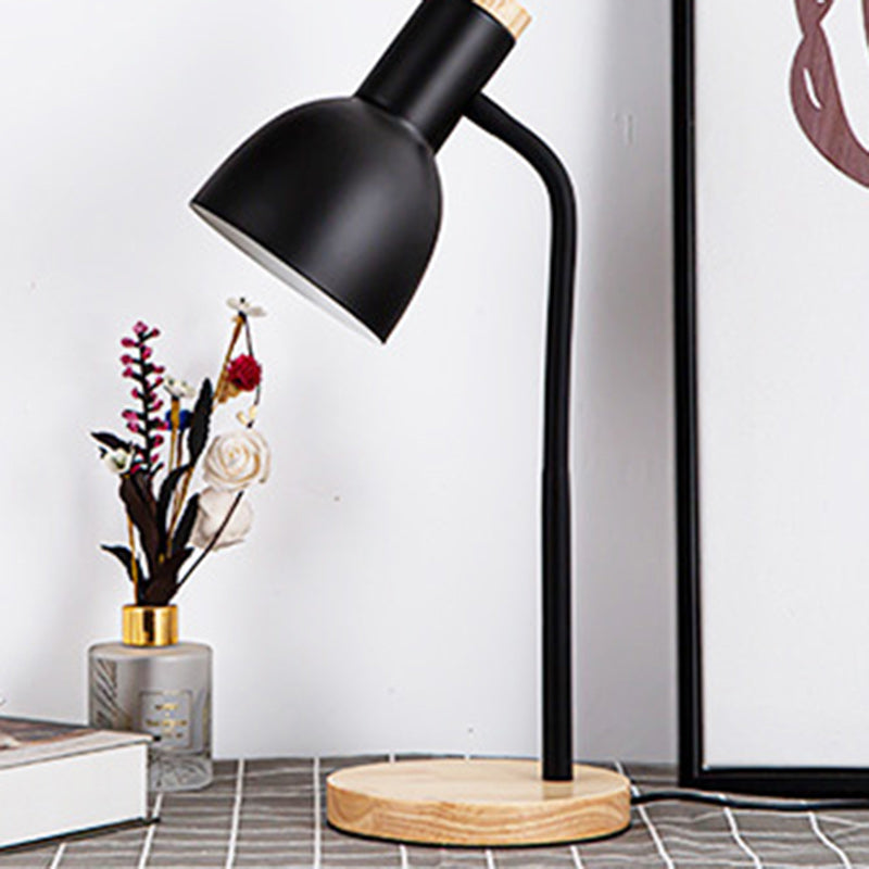 Modern Minimalist Round Horn Shape Iron Shade Wood Base 1-Light Table Lamp For Bedroom