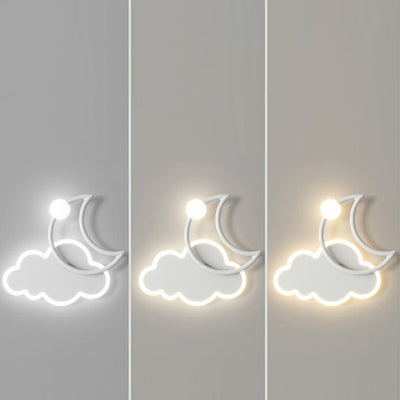 Modern Minimalist Kids Cloud Moon Round Iron Acrylic LED Wall Sconce Lamp For Bedroom