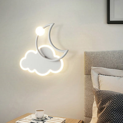 Modern Minimalist Kids Cloud Moon Round Iron Acrylic LED Wall Sconce Lamp For Bedroom