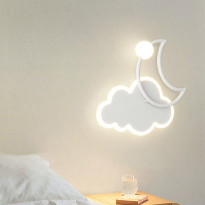 Modern Minimalist Kids Cloud Moon Round Iron Acrylic LED Wall Sconce Lamp For Bedroom