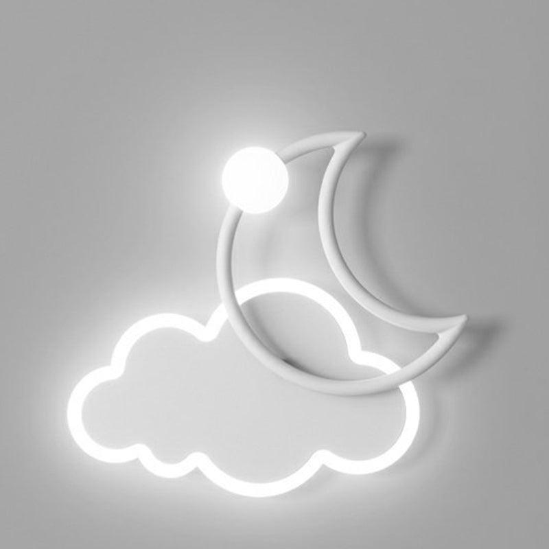 Modern Minimalist Kids Cloud Moon Round Iron Acrylic LED Wall Sconce Lamp For Bedroom