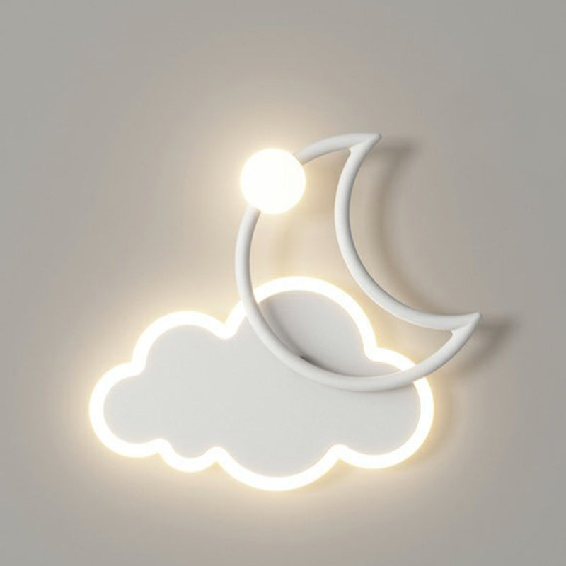 Modern Minimalist Kids Cloud Moon Round Iron Acrylic LED Wall Sconce Lamp For Bedroom