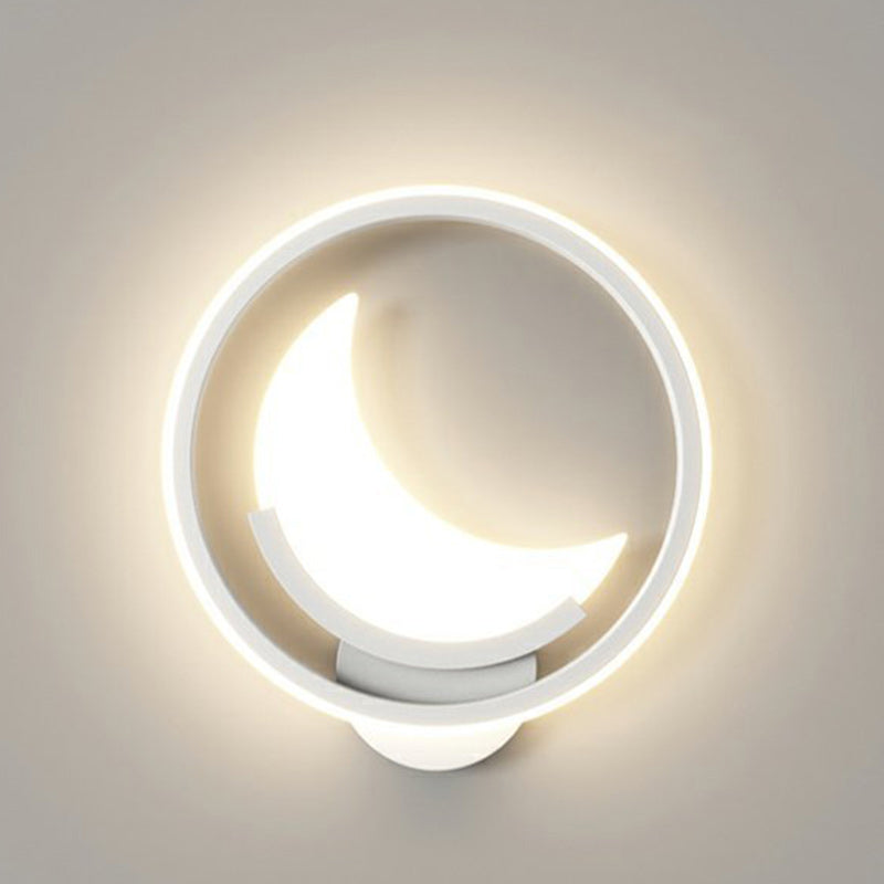 Modern Minimalist Kids Cloud Moon Round Iron Acrylic LED Wall Sconce Lamp For Bedroom