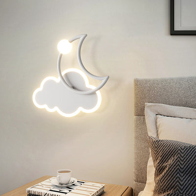 Modern Minimalist Kids Cloud Moon Round Iron Acrylic LED Wall Sconce Lamp For Bedroom